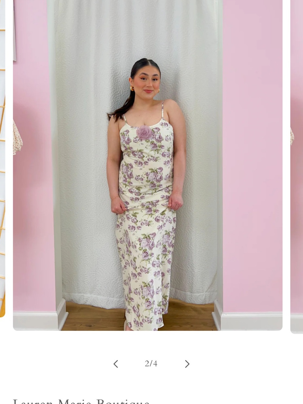 Ivory Maxi Slip Dress with Lavender Rose Print